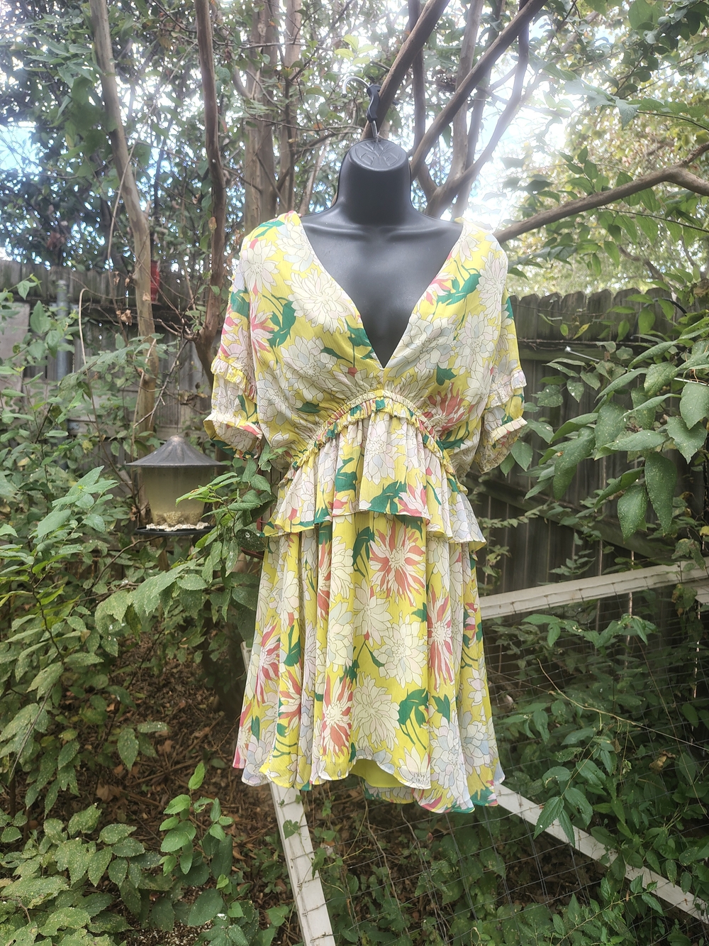Ted Baker Yellow Floral V-Neck Tiered Dress
